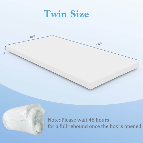 Costway 3" Gel-Infused Memory Foam Mattress Topper with Removable & Washable Cover Twin