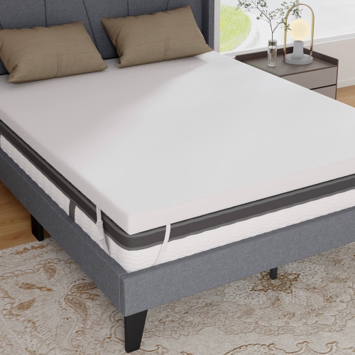 COSTWAY  3" Gel-Infused Memory Foam Mattress Topper With Removable & Washable Cover Queen