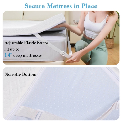 Surmatelas en mousse à mémoire infusée de gel de 3 po de Costway avec housse amovible et lavable pour grand lit