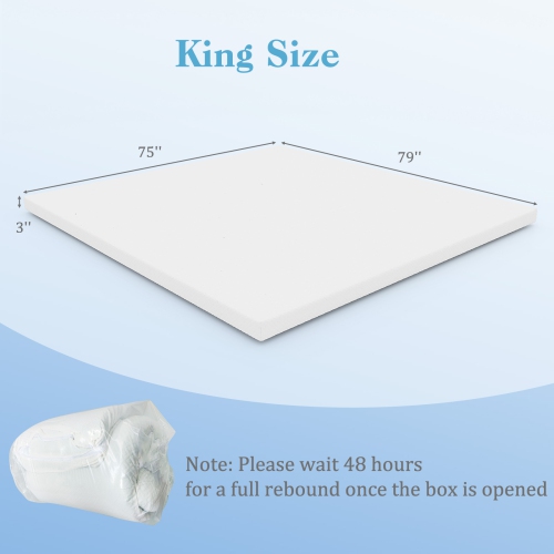 Costway 3" Gel-Infused Memory Foam Mattress Topper with Removable & Washable Cover King
