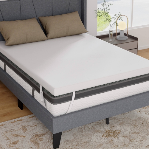 COSTWAY  3" Gel-Infused Memory Foam Mattress Topper With Removable & Washable Cover Full