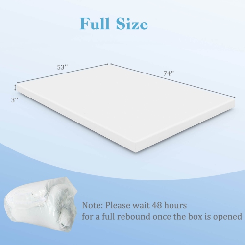 Costway 3" Gel-Infused Memory Foam Mattress Topper with Removable & Washable Cover Full