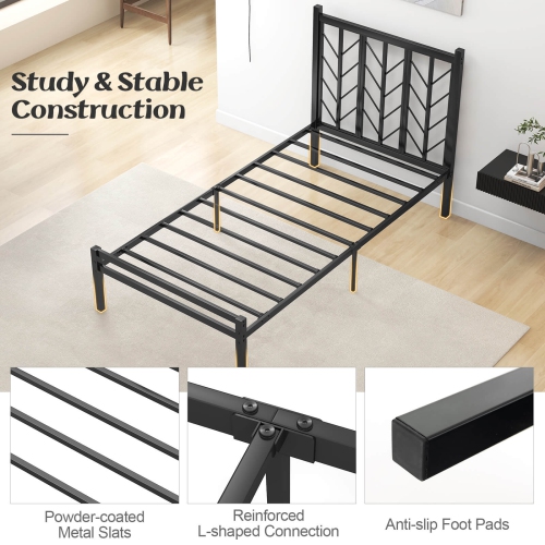 Lit plateforme simple avec tête de lit de 11,5 po de Costway pour rangement sous le lit. Assemblage facile