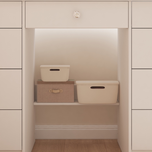 Famapy Vanity Desk Set Makeup Table with Large Three-color Illuminated Mirror, Dressing Table with 9 Drawers, Storage Shelves for Bedroom(43.3" W x