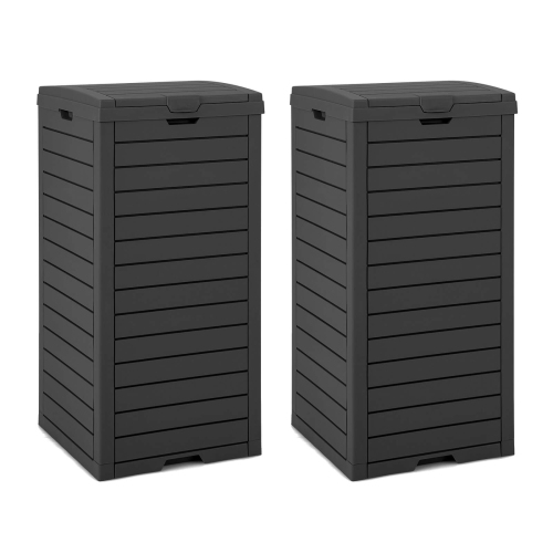 COSTWAY  2 PCs 31 Gallon Outdoor Trash Can Waste Bin With Dual Lid & Pull-Out Drawer Backyard