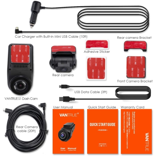Refurbished(Excellent)- Vantrue S1 4K Front and Rear Dash Cam, 1080P Dual Dash Camera with GPS Live Speed