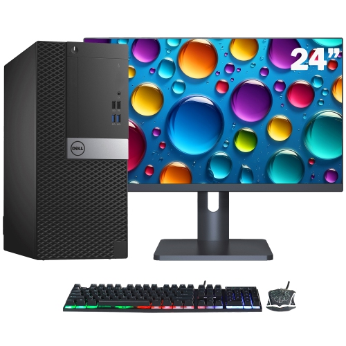 Refurbished - Dell Desktop PC OptiPlex Mini Tower Business Computer | Intel Core i5 CPU | 16GB RAM | 512GB NVMe SSD | Windows 10 Pro| New 24 inch FHD