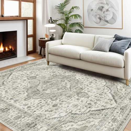 Area Rug 3' x 5' Rugs with Non-Slip Backing, Washable Rugs for Bedroom Living Room Kitchen Hallway, Distressed Carpet Printed Low-Pile Soft Dorm Rug,