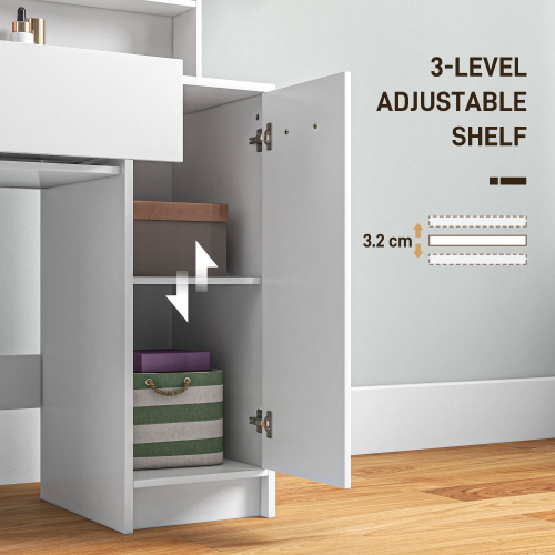 HOMCOM – Coiffeuse avec tabouret, coiffeuse de maquillage avec miroir, tiroir, armoire et tablette ajustable, table de rangement pour chambre à