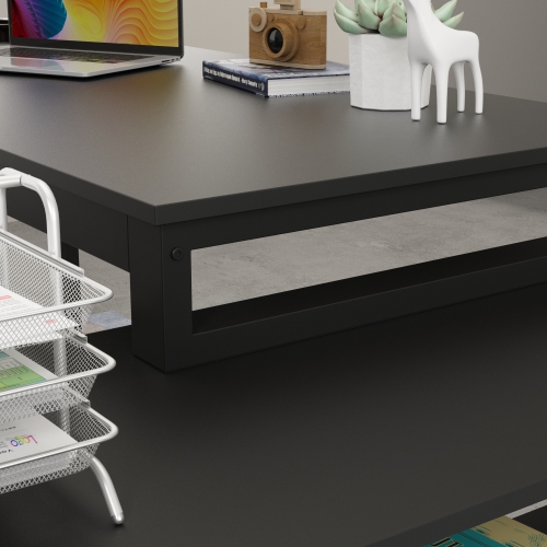 Famapy L-Shaped Office Desk with Storage Shelves & Drawers, Modern Computer Desk with Open Shelving for Home Office, Black