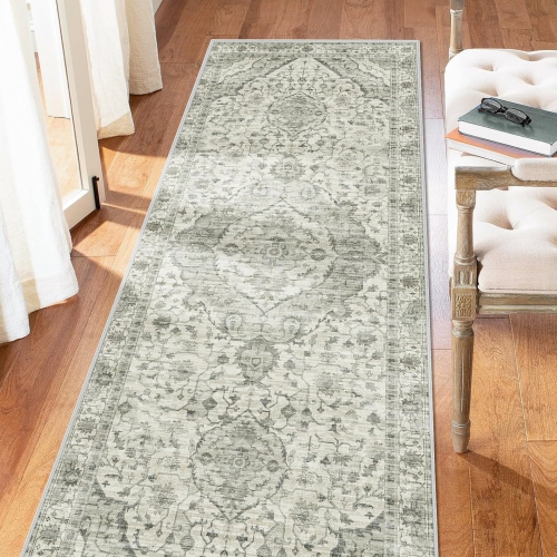 NIERBO  3' X 8' Runner Rugs for Hallway Non-Slip Hallway Runner Rug w Rubber Backing Washable Rug Runner for Kitchen Bedroom Vintage Distressed