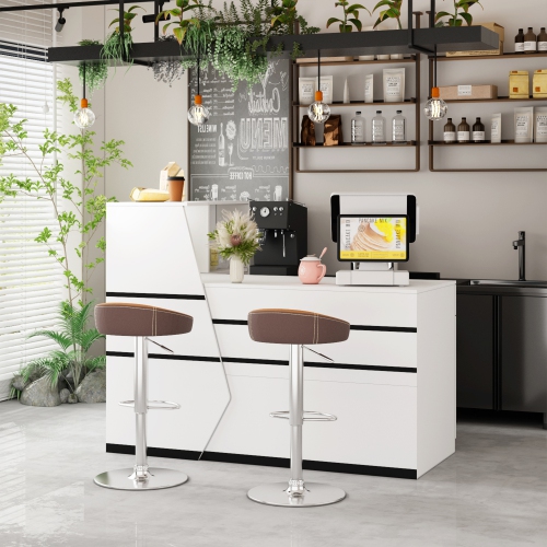 Famapy L-Shaped Reception Desk with Storage Shelves, Lockable Drawer, and Cabinet for Office, White