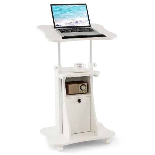 Costway Mobile Podium Stand Office Laptop Cart with Storage Adjustable Height