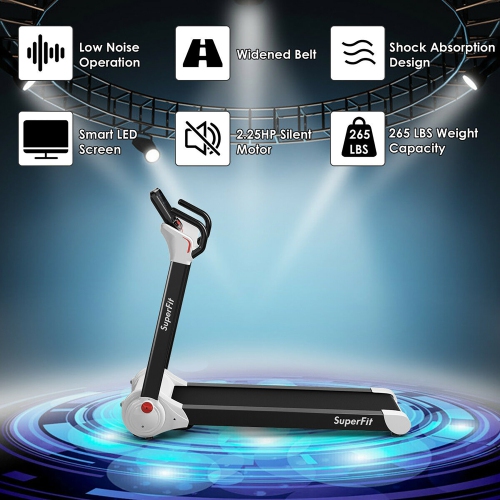 Superfit 2.25HP Folding Treadmill, Electric Treadmill W/LED Display, APP Control, Blue Tooth Speaker and Device Holder, Compact Jogging Walking