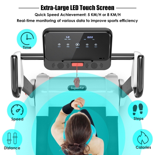 Superfit 2.25HP Folding Treadmill, Electric Treadmill W/LED Display, APP Control, Blue Tooth Speaker and Device Holder, Compact Jogging Walking
