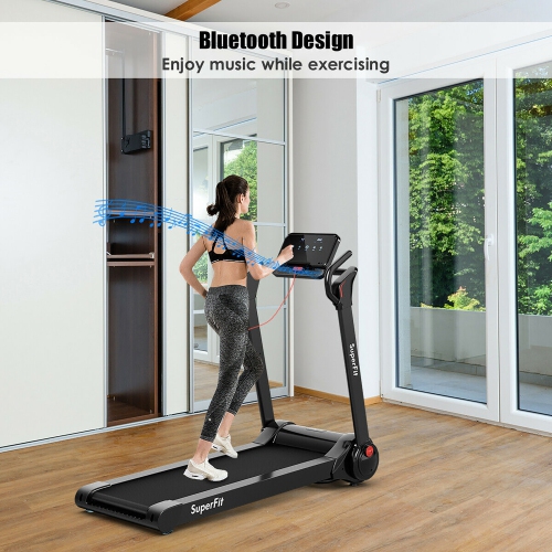 SuperFit 2.25HP Electric Folding Treadmill, Installation-Free Design w/ 8-Stage Damping System, Large LED Touch Display and Bluetooth Speaker,