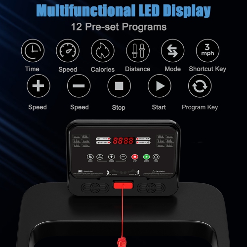 Heavy Duty Treadmill for Gym, Electric Treadmill with App Control, Large LED Digital Display, 12 Preset Programs, Walking Jogging Running Machine for