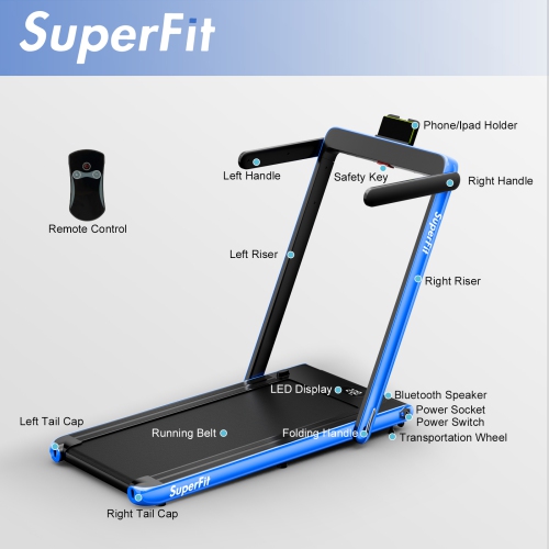 SuperFit 2 in 1 Under Desk Treadmill, 2.5HP Folding Treadmill for Home Office w/Smart APP, Remote Control, LED Display, Bluetooth Speaker, Foldable