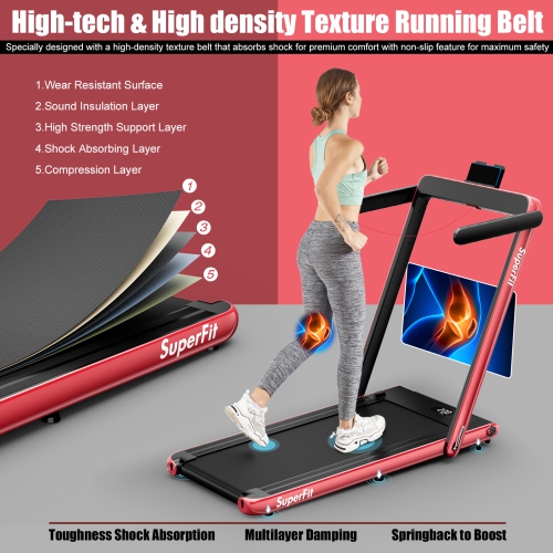 SuperFit 2 in 1 Under Desk Treadmill, 2.5HP Folding Treadmills for Home Office w/Smart APP, Remote Control, LED Display, Bluetooth Speaker, Foldable