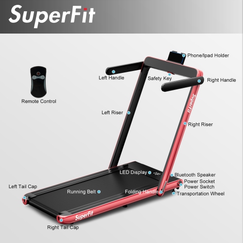 SuperFit 2 in 1 Under Desk Treadmill, 2.5HP Folding Treadmills for Home Office w/Smart APP, Remote Control, LED Display, Bluetooth Speaker, Foldable