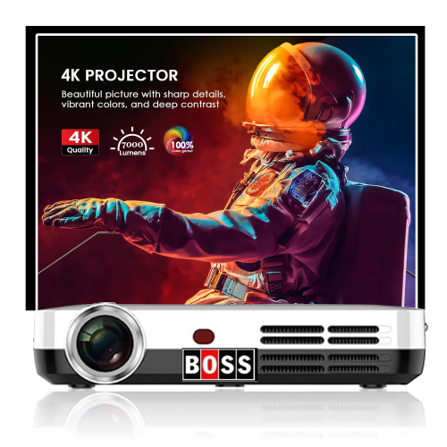 BOSS PROJECTOR Boss Smart Projector for Outdoor Movies: Bluetooth Mini Projecteur With Portable Video Screen, Advanced Vision Beam Technology, Ideal for Exterieur Tv And Cinema Entertainment Picture Quality is Good