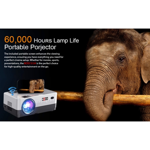 Boss Portable Outdoor Projector Bluetooth Mini Projector with Screen – Built-In Speaker, Cooling System, Internet Ready, 3D-Ready, Wireless, 1080p