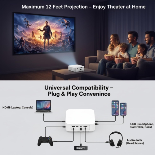 Boss S5A Smart Projector | Full HD 1080P LED | 4000 Lumens Brightness | Android WiFi Bluetooth | Auto Keystone | Up to 12ft Screen | Home Theater &