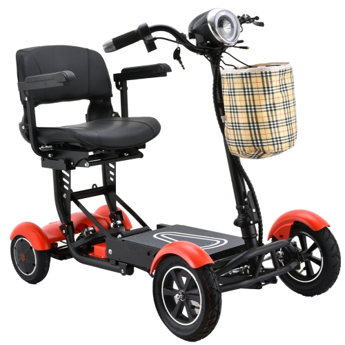 Trottinette électrique à 4 roues jusqu'à 20&nbsp;km, pliable et robuste à 3 vitesses réglables, marche arrière, grand siège en cuir, lumières LED et