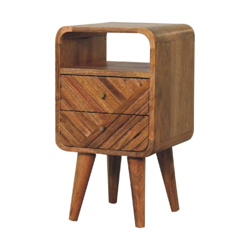 Artisan Furniture Solid Wood Mini Lille Curved Nightstand in oak-ish finish
