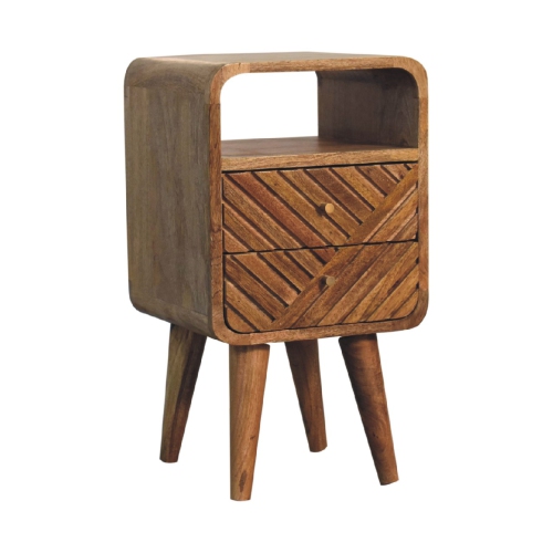 Artisan Furniture Solid Wood Mini Lille Curved Nightstand in oak-ish finish