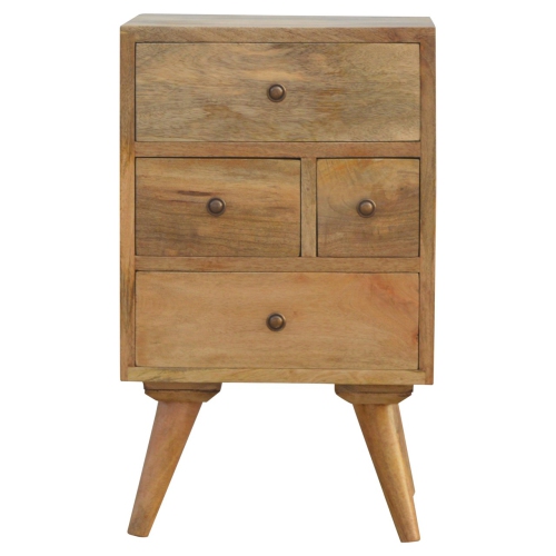 Artisan Furniture Solid Wood Nordic Style 4 Drawer Multi Nightstand in Oak-ish finish