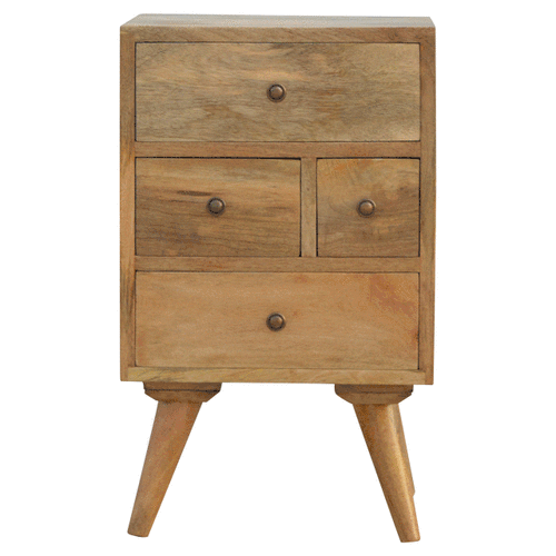 Artisan Furniture Solid Wood Nordic Style 4 Drawer Multi Nightstand in Oak-ish finish