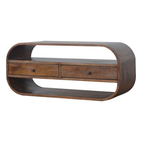 Artisan Furniture Solid Wood Curved Edge Media Unit with 2 Drawers In Chestnut Finish