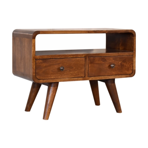Meuble multimédia courbé Artisan Furniture Mini, marron, 2 tiroirs