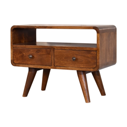 Meuble multimédia courbé Artisan Furniture Mini, marron, 2 tiroirs