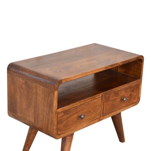 Meuble multimédia courbé Artisan Furniture Mini, marron, 2 tiroirs