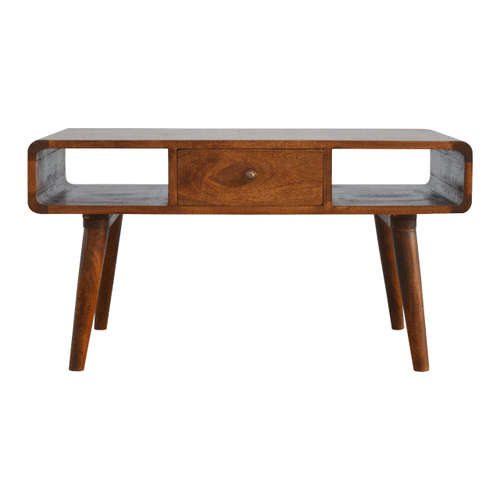 Artisan Furniture Solid Wood Curved Coffee Table in chestnut finish