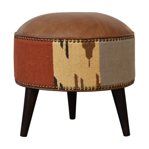 Artisan Furniture Durrie & Leather Mixed Color Footstool