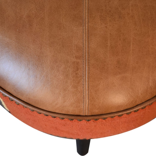 Artisan Furniture Durrie & Leather Mixed Color Footstool