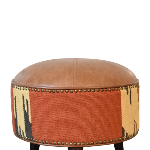 Artisan Furniture Durrie & Leather Mixed Color Footstool