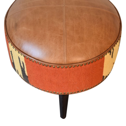 Artisan Furniture Durrie & Leather Mixed Color Footstool