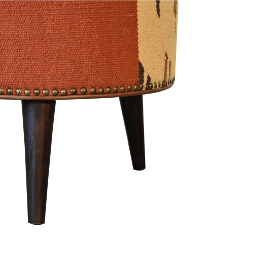 Artisan Furniture Durrie & Leather Mixed Color Footstool