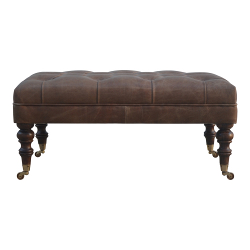 Artisan Furniture Buffalo Leather Ottoman In Walnut Finish