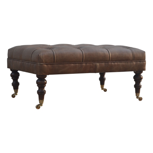 Artisan Furniture Buffalo Leather Ottoman In Walnut Finish