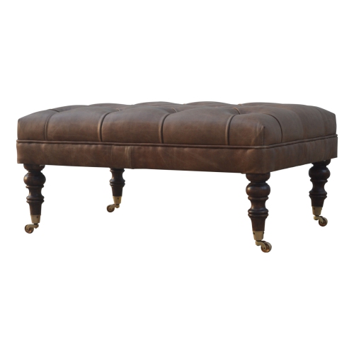 Artisan Furniture Buffalo Leather Ottoman In Walnut Finish