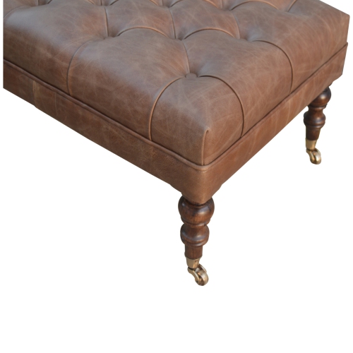 Artisan Furniture Buffalo Leather Ottoman In Walnut Finish