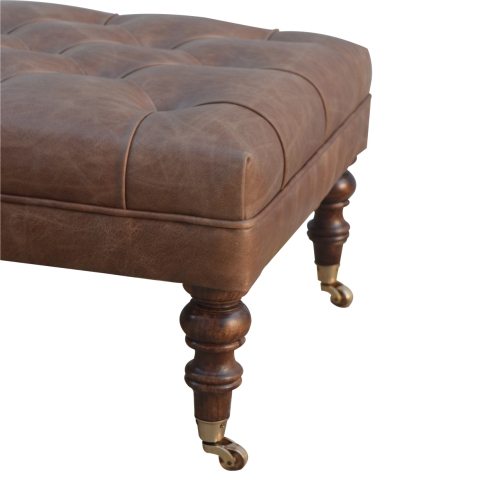 Artisan Furniture Buffalo Leather Ottoman In Walnut Finish