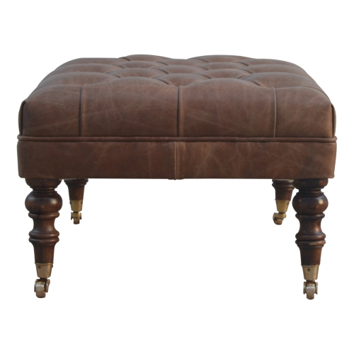 Artisan Furniture Buffalo Leather Ottoman In Walnut Finish