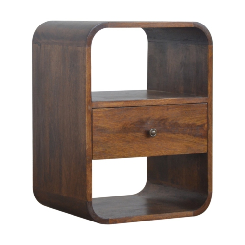 Artisan Furniture Solid Wood Curved Edge Nightstand In Chestnut Finish