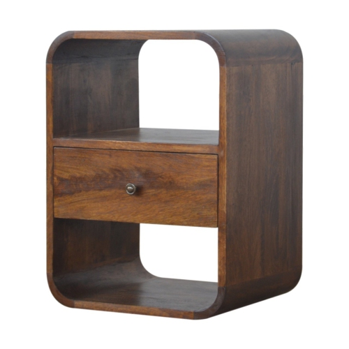 Artisan Furniture Solid Wood Curved Edge Nightstand In Chestnut Finish